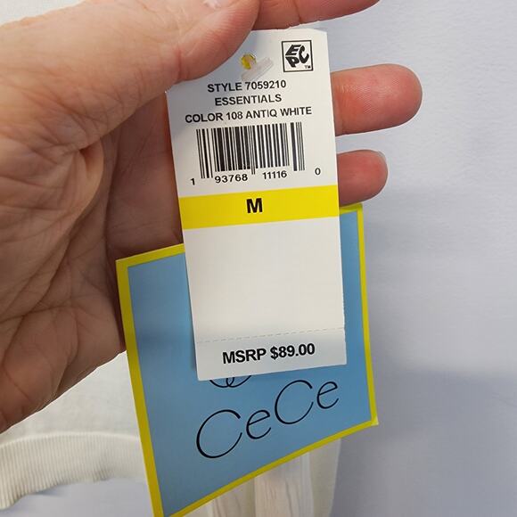 CeCe Pleated Mock Neck Sweater Size M White Sheer Ruffle Sleeve Career Chic - Picture 5 of 9